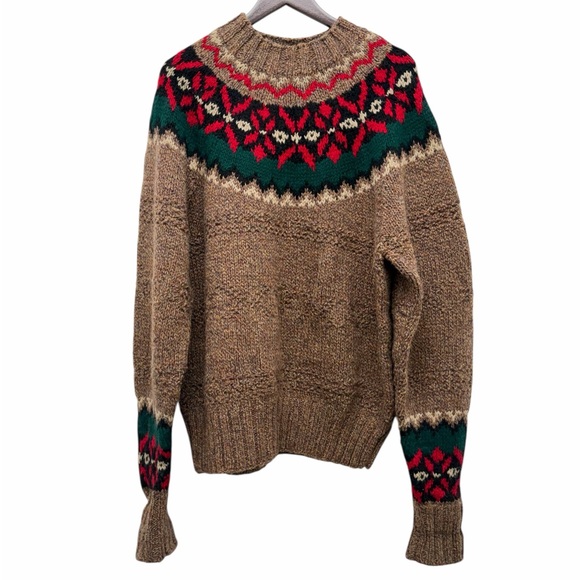 GAP Vintage Fair Isle Brown Wool Long Sleeve Hand Knit Sweater Large Unisex ‘90s - Picture 3 of 13
